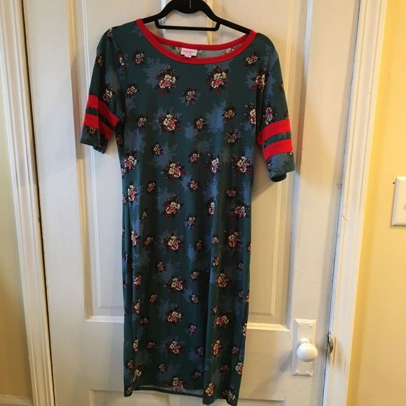 LuLaRoe Dresses & Skirts - Blue Julia W/ floral pattern & red stripe